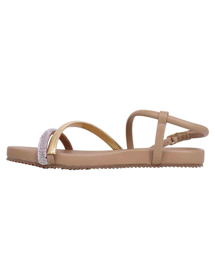 Spatarella Sandali flat donna in eco pelle camel con fussbett e cinturino posteriore Brie Offerta per la Festa della Mamma