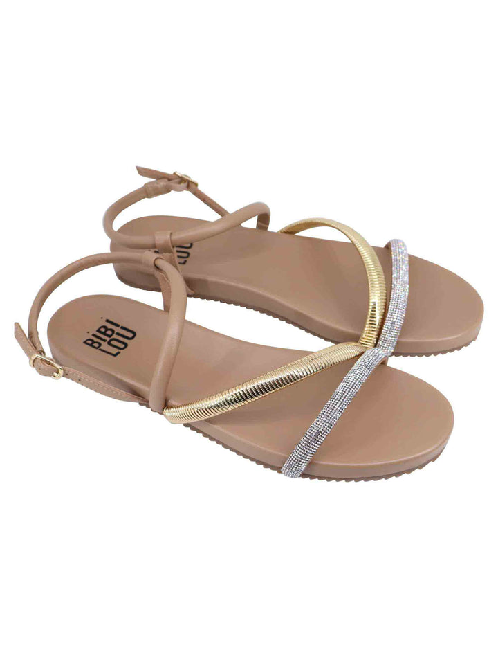 Spatarella Sandali flat donna in eco pelle camel con fussbett e cinturino posteriore Brie Offerta per la Festa della Mamma