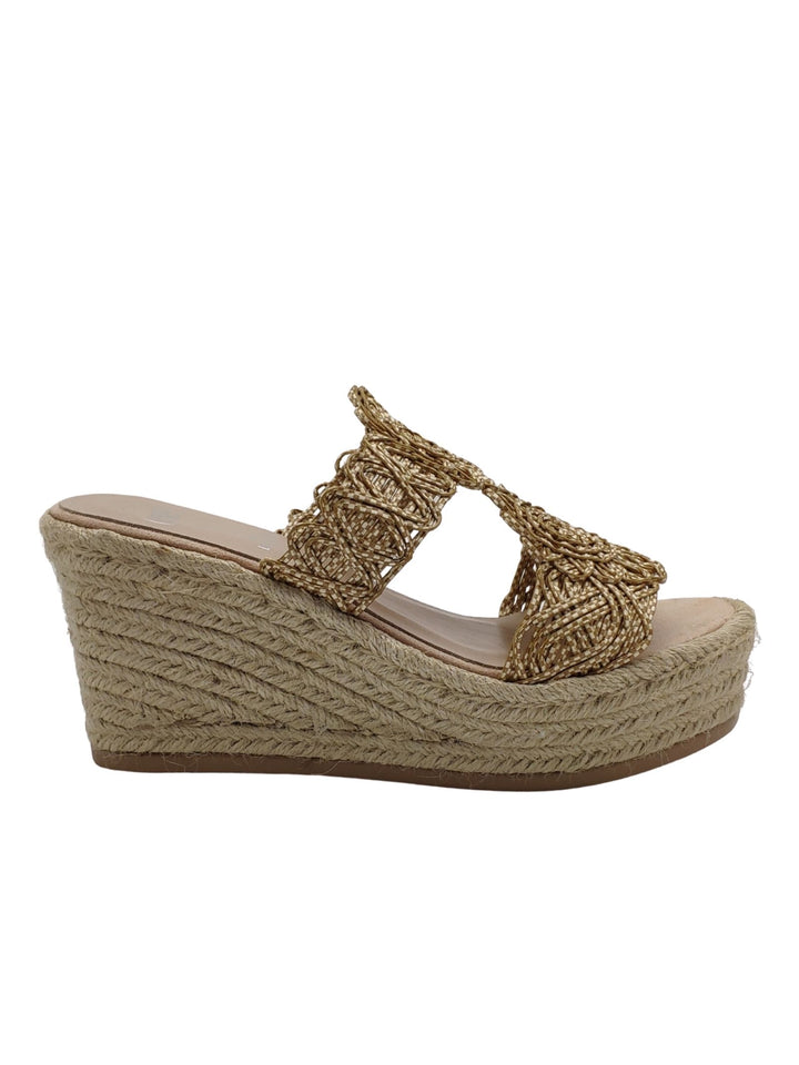 Spatarella Calzature Donna Sandali in Tessuto Beige con Zeppa Alta in Corda Offerta Giorno del Papà