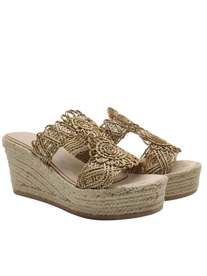 Spatarella Calzature Donna Sandali in Tessuto Beige con Zeppa Alta in Corda Offerta Giorno del Papà