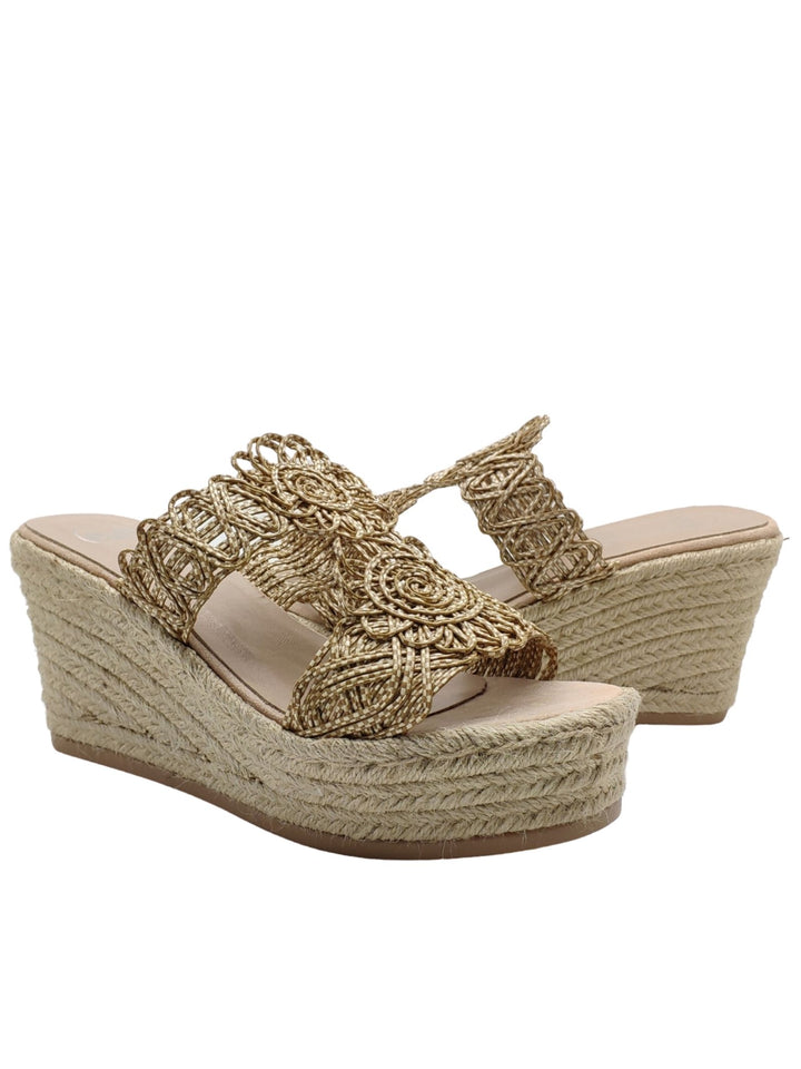 Spatarella Calzature Donna Sandali in Tessuto Beige con Zeppa Alta in Corda Offerta Giorno del Papà