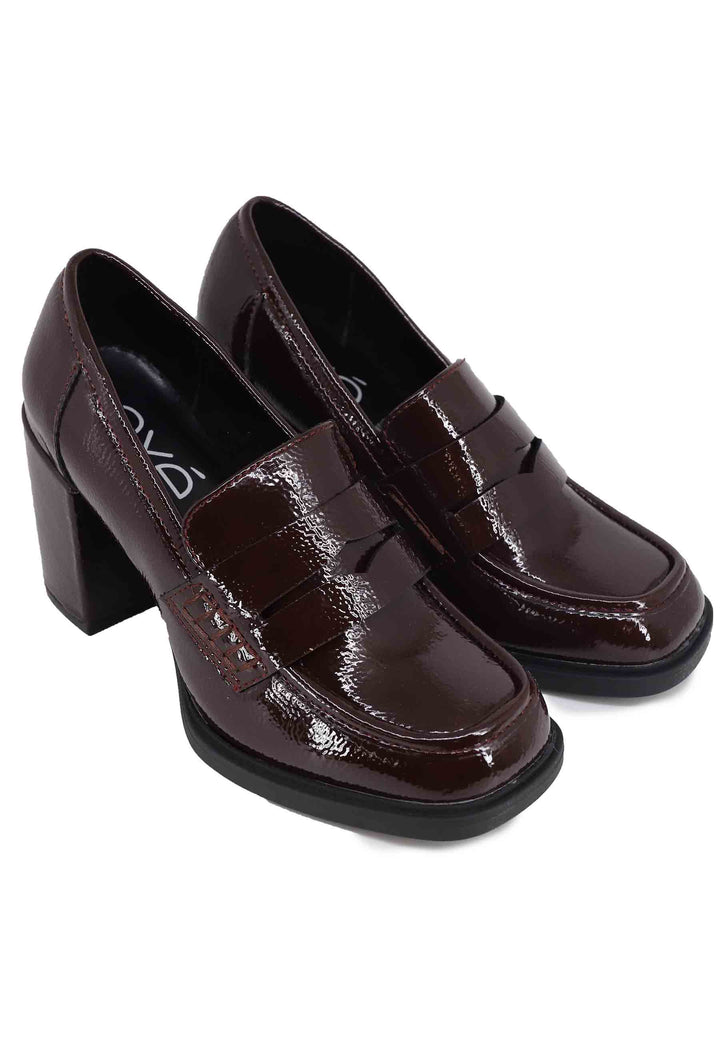 Spatarella Mocassini donna in vernice bordeaux con tacco alto e punta tonda Offerta migliore