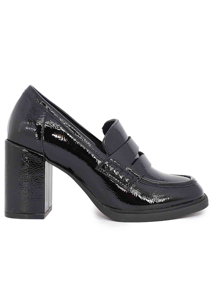 Spatarella Mocassini donna in vernice nera con tacco alto e punta tonda Latest fashion