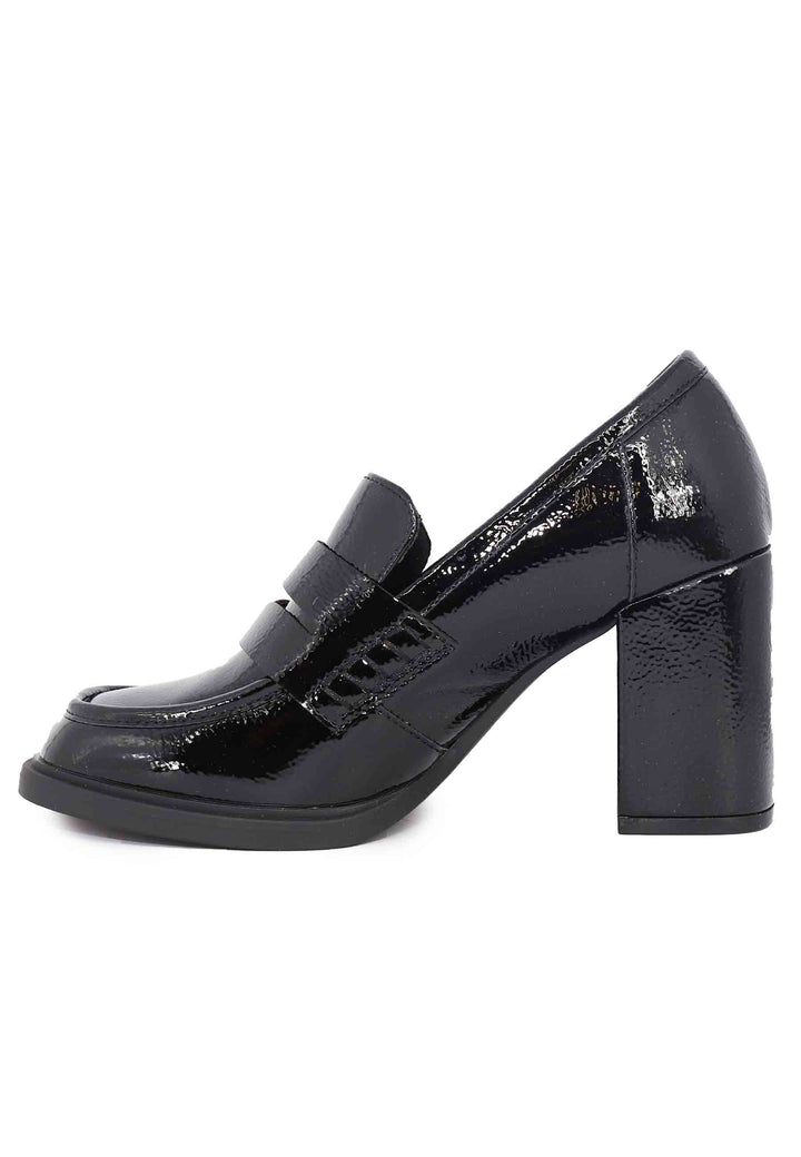 Spatarella Mocassini donna in vernice nera con tacco alto e punta tonda Latest fashion