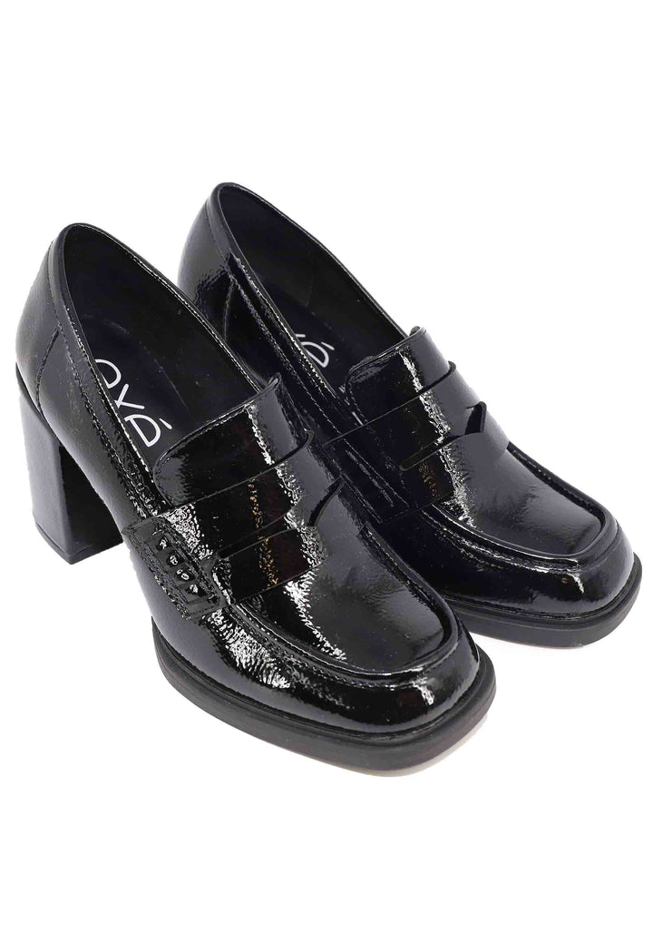 Spatarella Mocassini donna in vernice nera con tacco alto e punta tonda Latest fashion
