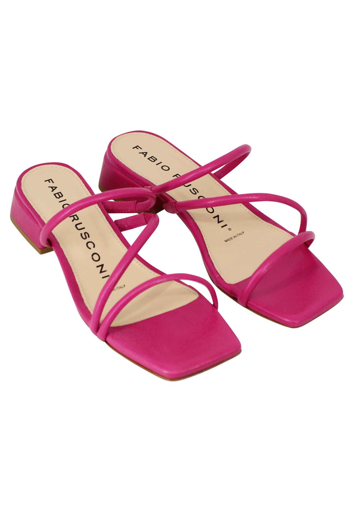 Spatarella Sandali donna in pelle fuxia con tacco basso e punta quadra Offerte esclusive