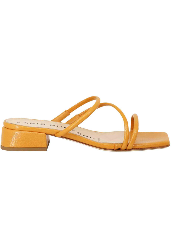 Spatarella Sandali donna in pelle senape con tacco basso e punta quadra Grandi sconti