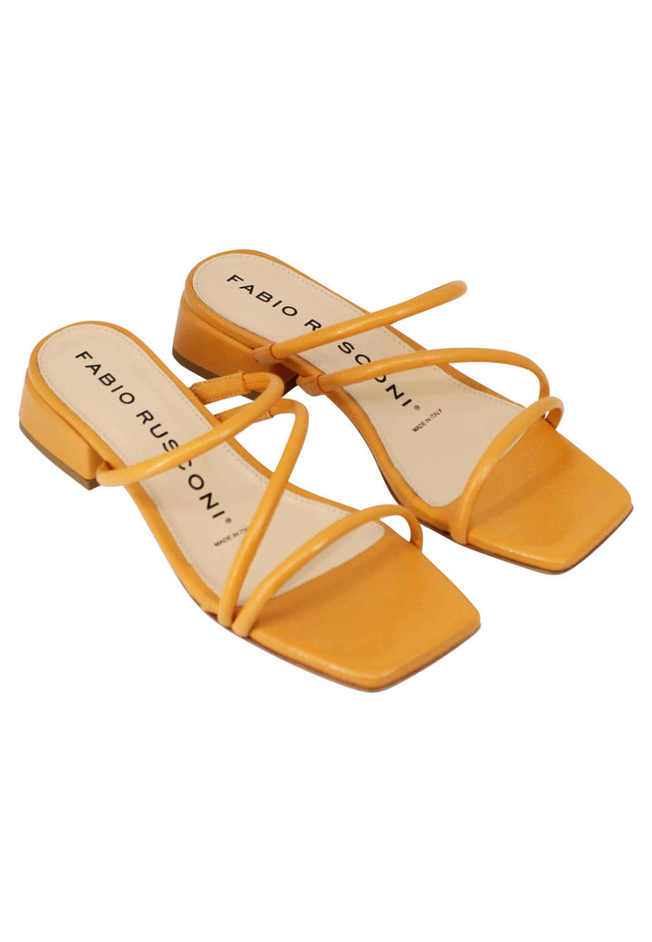 Spatarella Sandali donna in pelle senape con tacco basso e punta quadra Grandi sconti