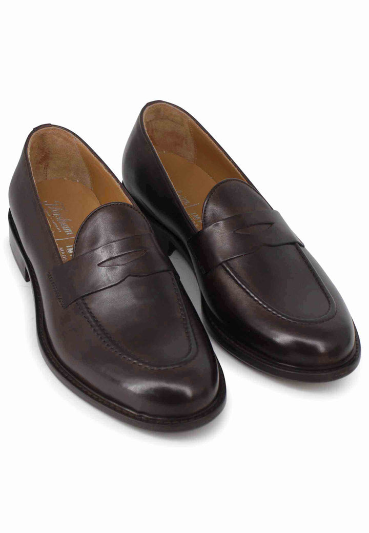 Spatarella Mocassini uomo in pelle marrone con suola in cuoio Sconti VIP