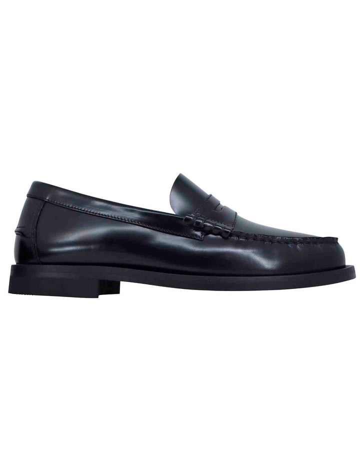 Spatarella Mocassini uomo in pelle nera con suola in cuoio cucita Ritorno libero