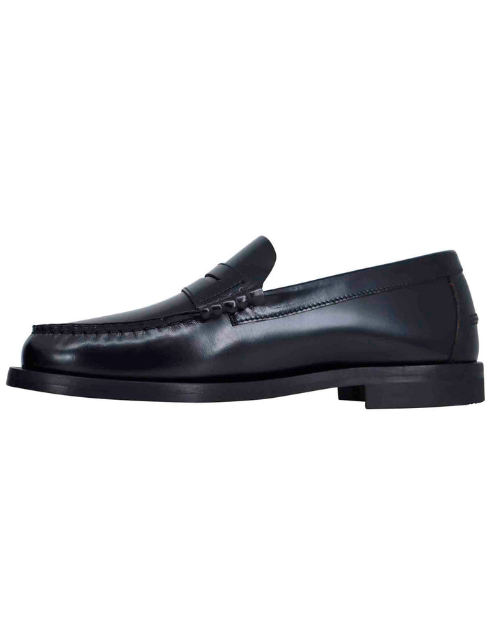 Spatarella Mocassini uomo in pelle nera con suola in cuoio cucita Ritorno libero