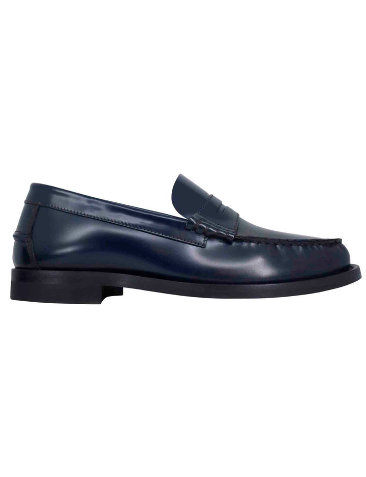 Spatarella Mocassini uomo in pelle blu con suola in cuoio cucita Rilascio limitato