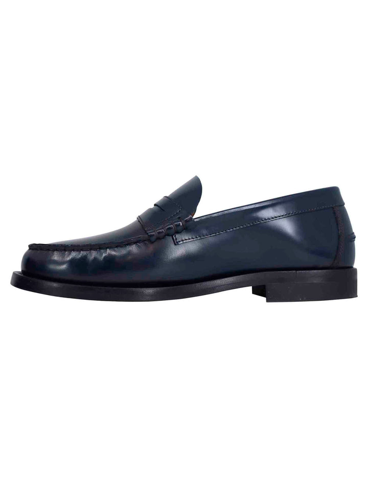 Spatarella Mocassini uomo in pelle blu con suola in cuoio cucita Rilascio limitato