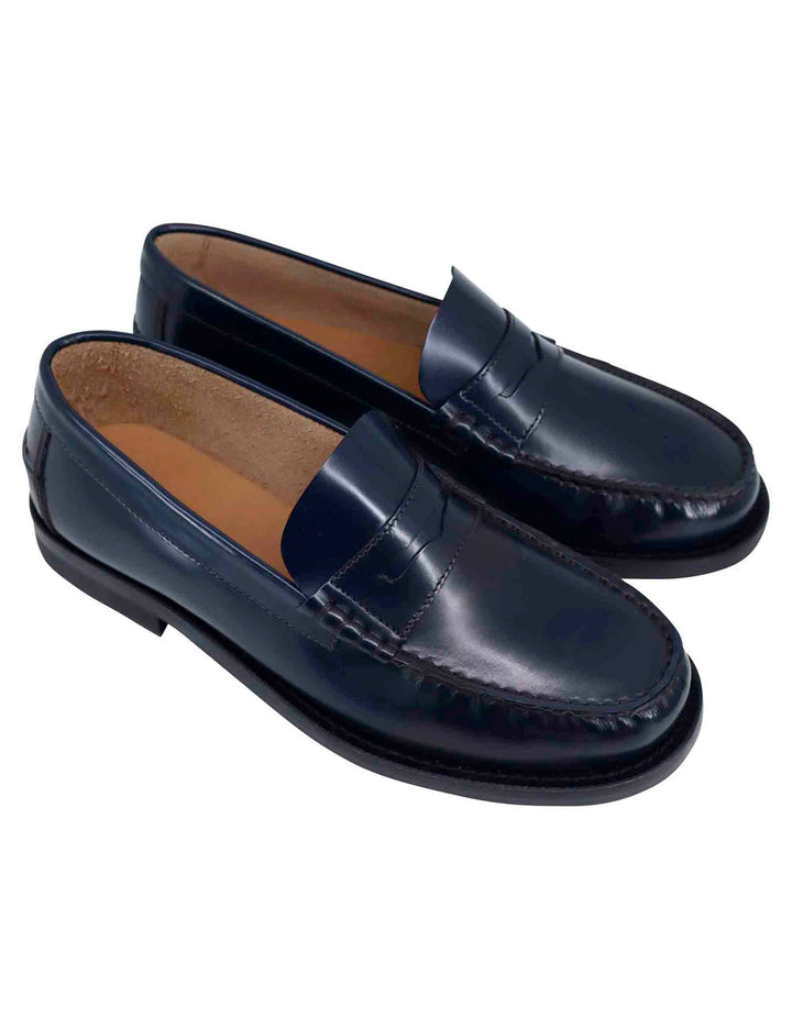 Spatarella Mocassini uomo in pelle blu con suola in cuoio cucita Rilascio limitato