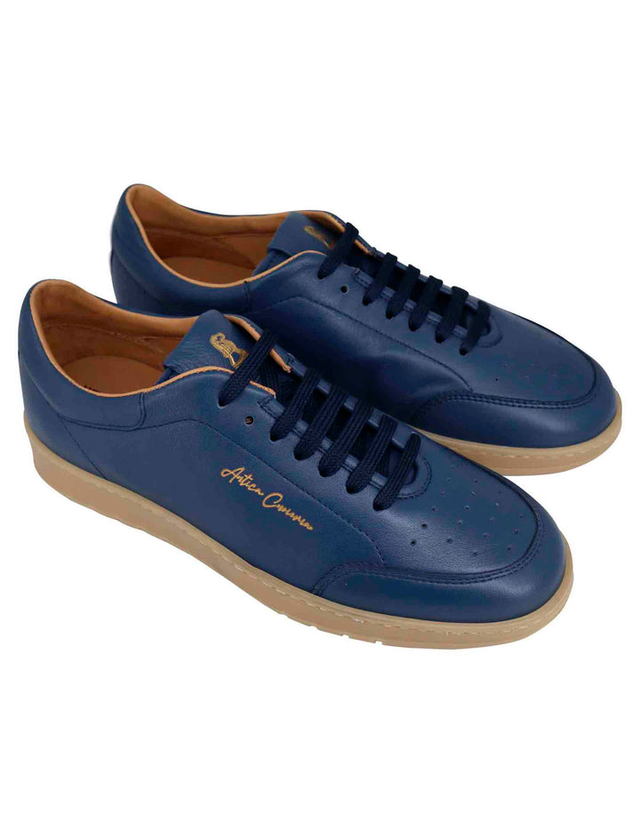 Spatarella Sneakers uomo in pelle celeste con suola in gomma ambra Ultimi due giorni