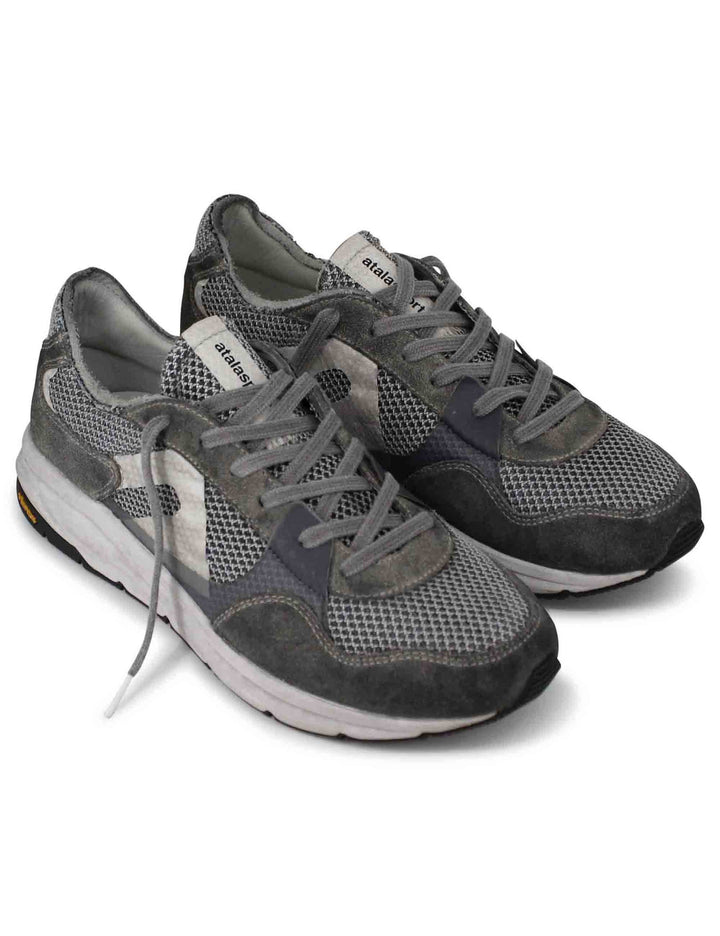 Spatarella Sneakers uomo in tessuto tecnico grigio con camoscio in tinta e suola vibram Sostegno trimestrale