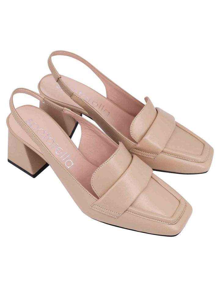 Spatarella Decollete slingback donna in pelle cipria con punta quadra Limitato a 3 giorni