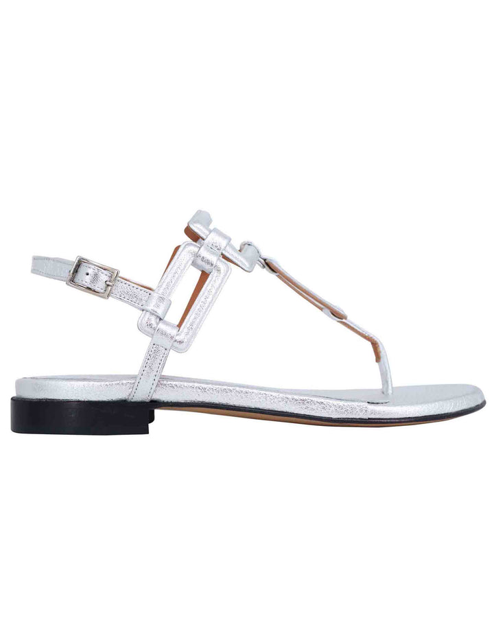 Spatarella Sandali flat slingback infradito donna in pelle laminata argento Black Friday Prezzi