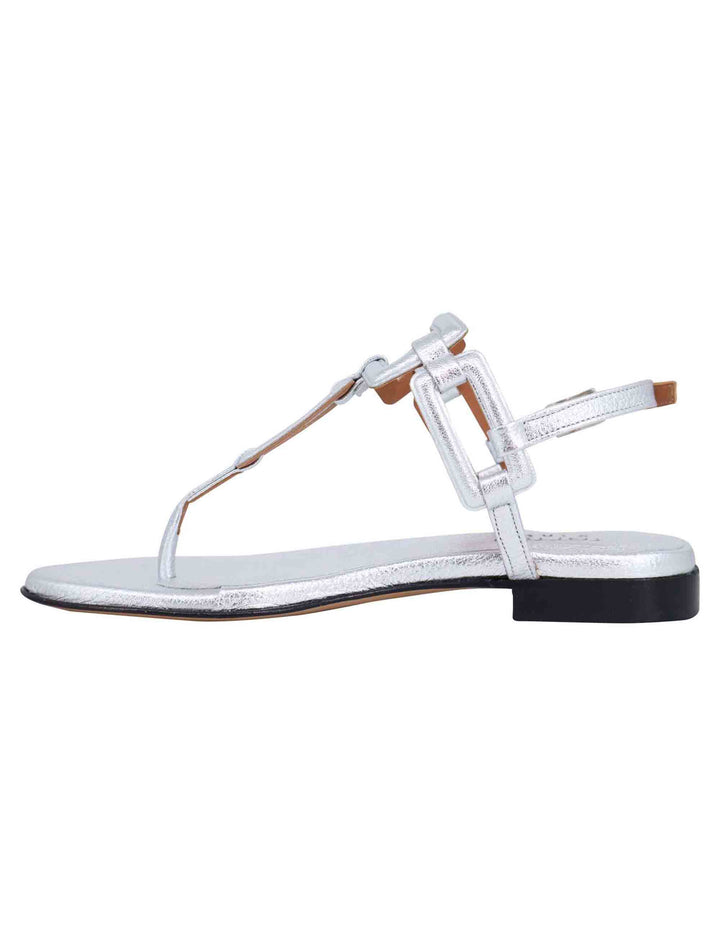 Spatarella Sandali flat slingback infradito donna in pelle laminata argento Black Friday Prezzi