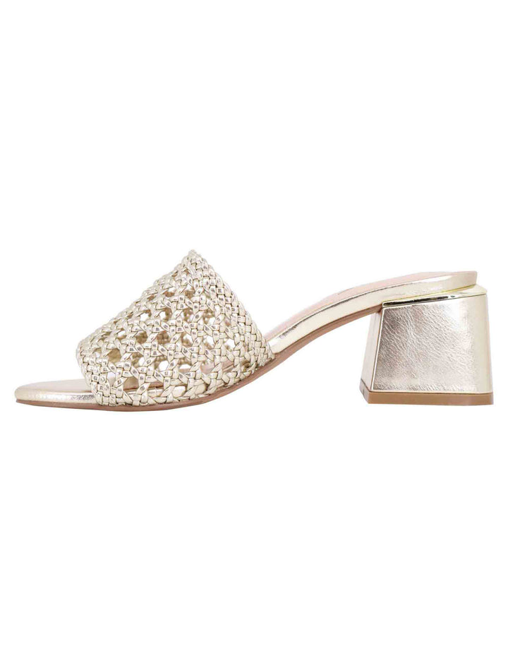 Spatarella Sandali donna in eco pelle oro intrecciata con punta quadra Duty-free