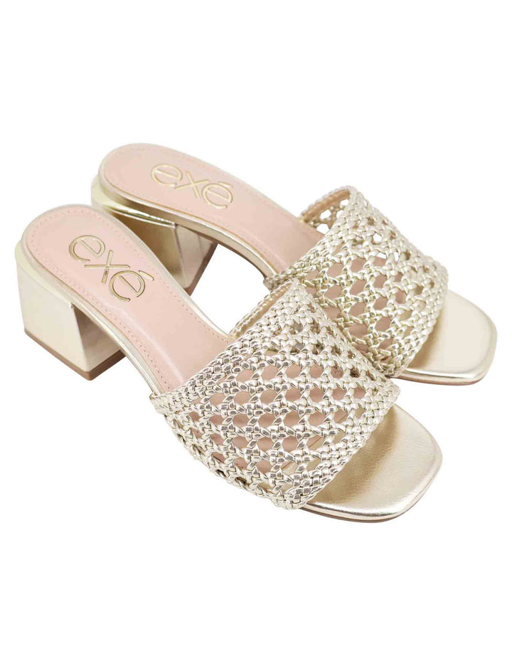 Spatarella Sandali donna in eco pelle oro intrecciata con punta quadra Duty-free