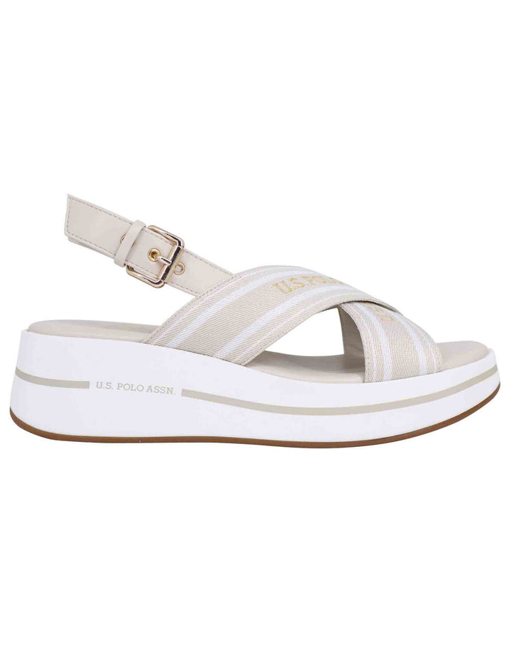 Spatarella Sandali slingback donna in tessuto beige con zeppa in gomma Nuovo