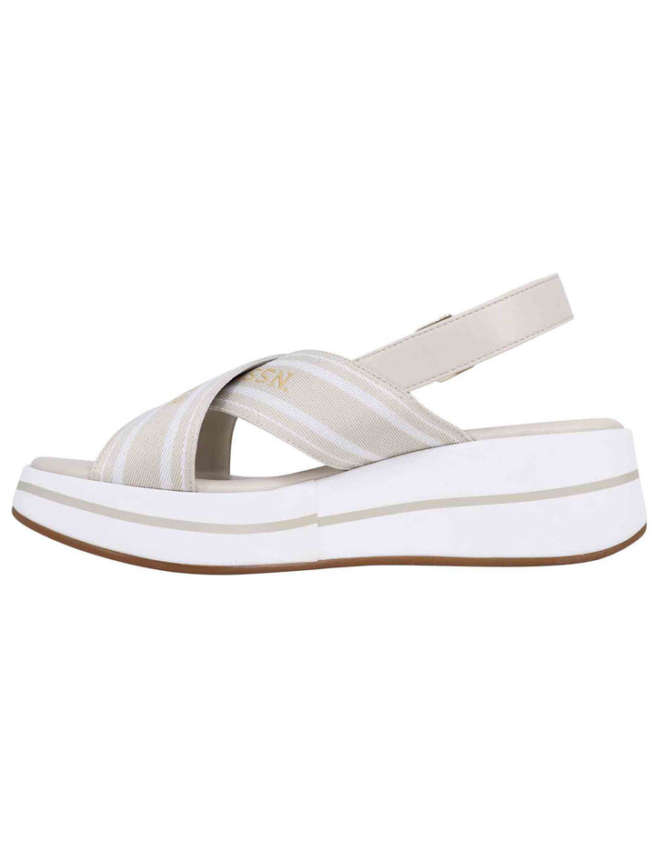 Spatarella Sandali slingback donna in tessuto beige con zeppa in gomma Nuovo