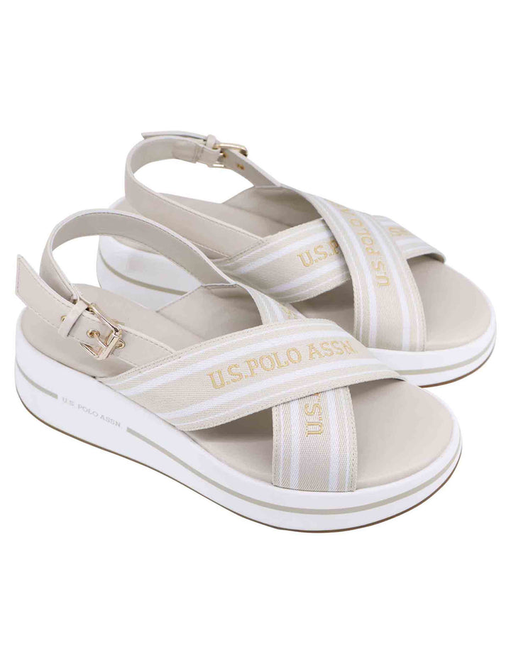 Spatarella Sandali slingback donna in tessuto beige con zeppa in gomma Nuovo