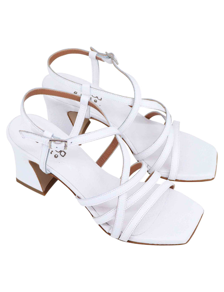 Spatarella Sandali slingback donna in pelle bianca con tacco alto e punta quadra Qualità