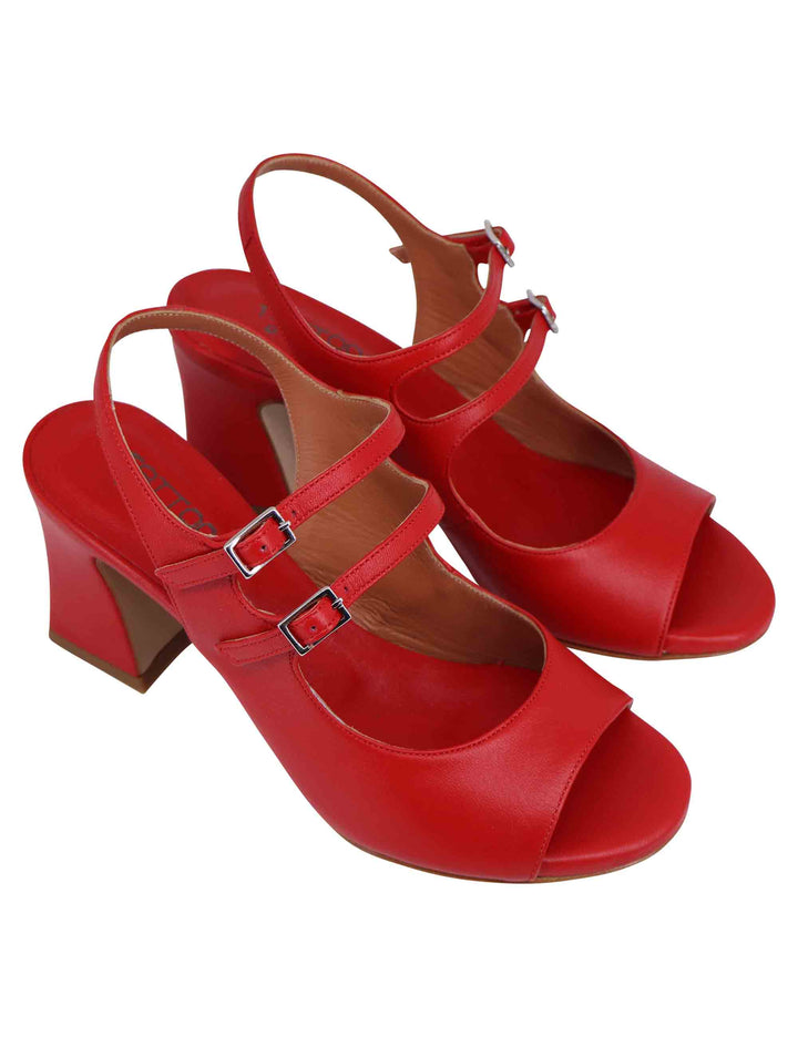 Spatarella Sandali slingback donna in pelle rossa con cinturini punta tonda e tacco alto Vendita