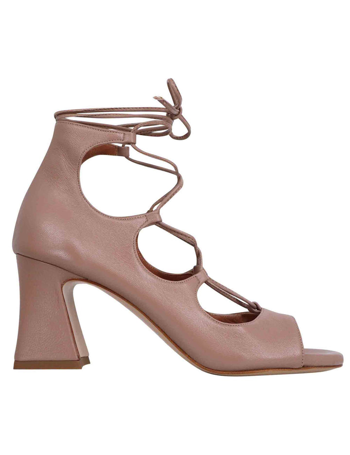 Spatarella Sandali donna in pelle beige con lacci alla caviglia e tallone chiuso Promozione