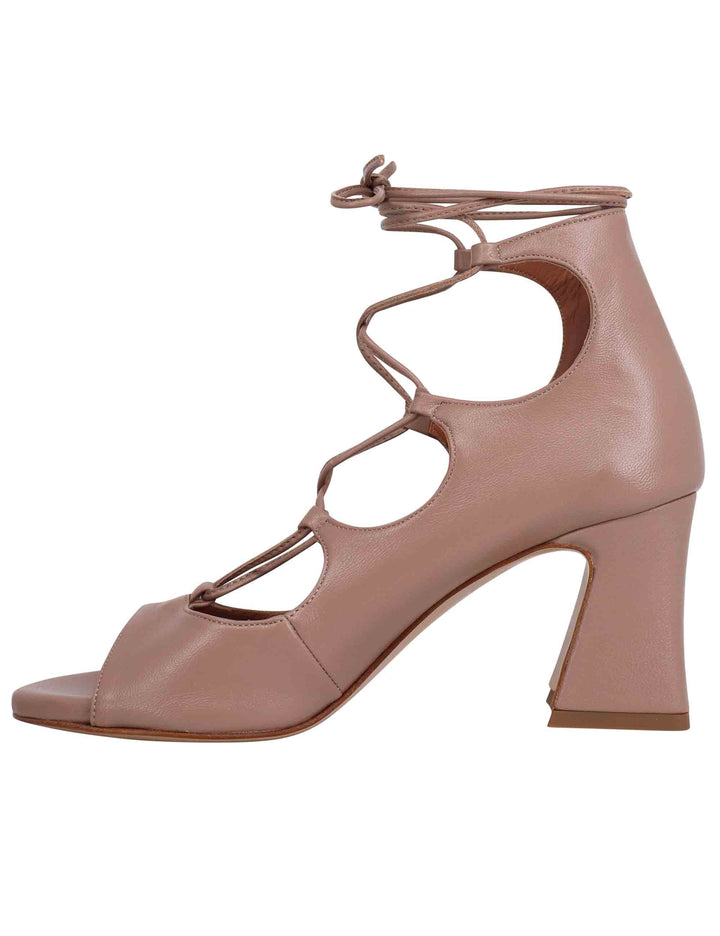 Spatarella Sandali donna in pelle beige con lacci alla caviglia e tallone chiuso Promozione
