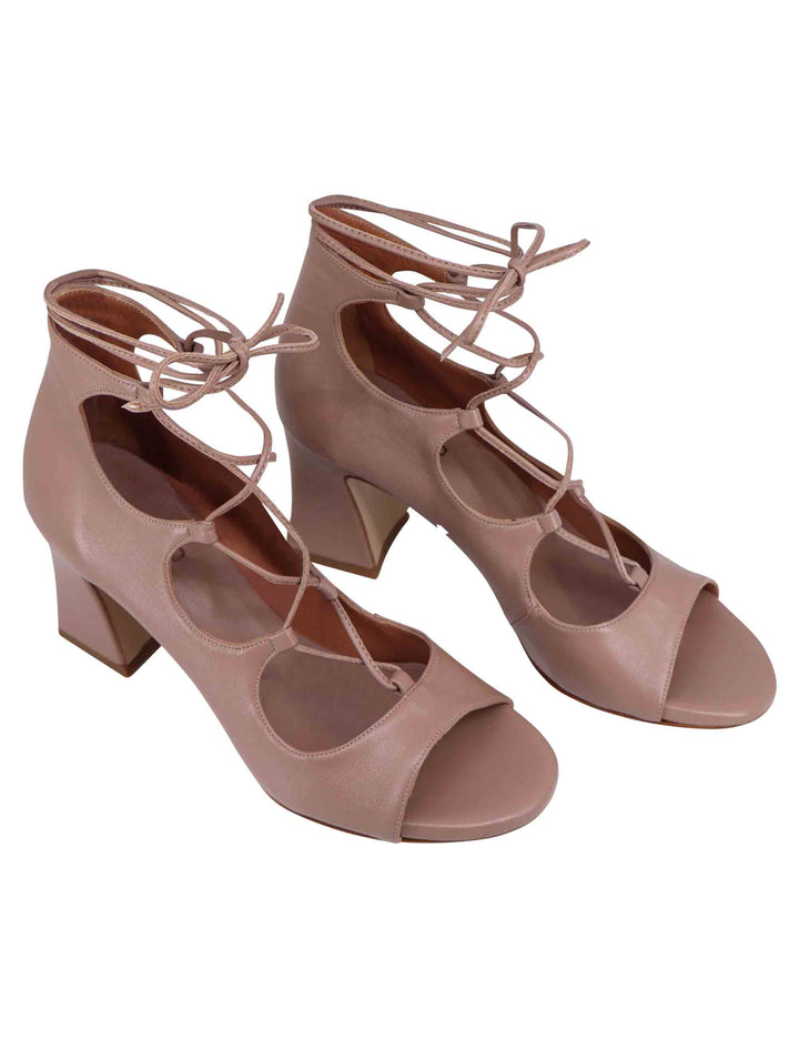 Spatarella Sandali donna in pelle beige con lacci alla caviglia e tallone chiuso Promozione