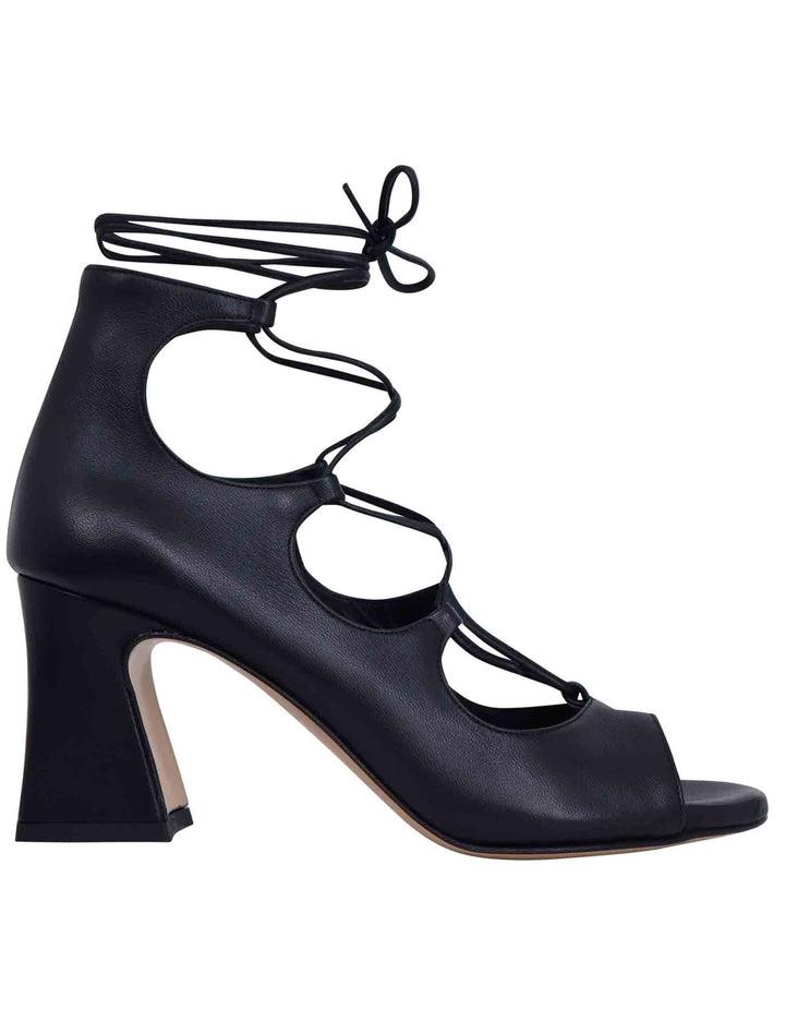 Spatarella Sandali donna in pelle nera con lacci alla caviglia e tallone chiuso Pezzi Unici