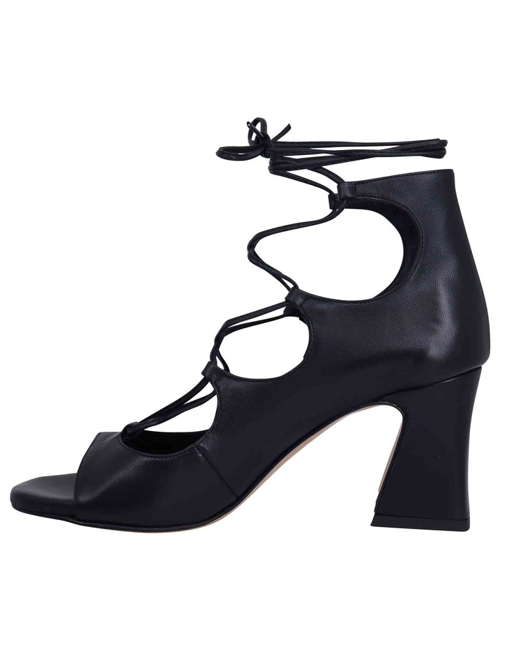 Spatarella Sandali donna in pelle nera con lacci alla caviglia e tallone chiuso Pezzi Unici