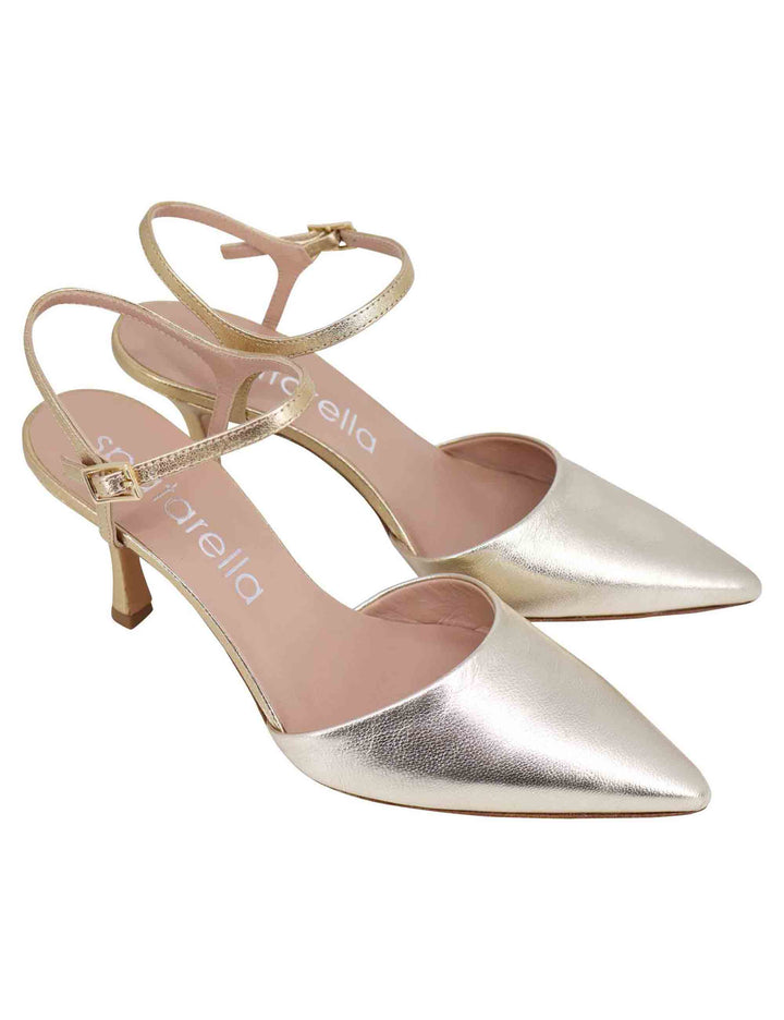 Spatarella Sandali donna in pelle laminata argento e platino con tacco alto e cinturino alla caviglia Negozi Online