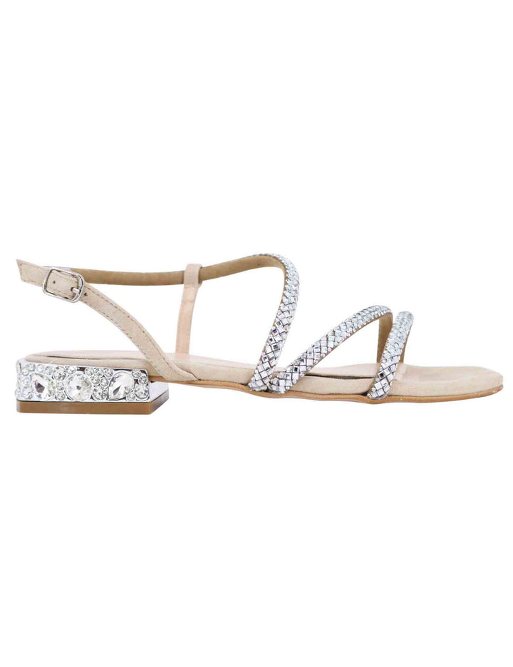 Spatarella Sandali bassi slingback donna in camoscio beige con strass e tacco gioiello Promozione Limitata