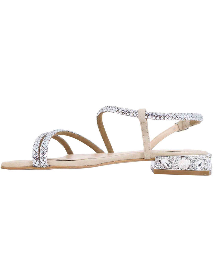 Spatarella Sandali bassi slingback donna in camoscio beige con strass e tacco gioiello Promozione Limitata