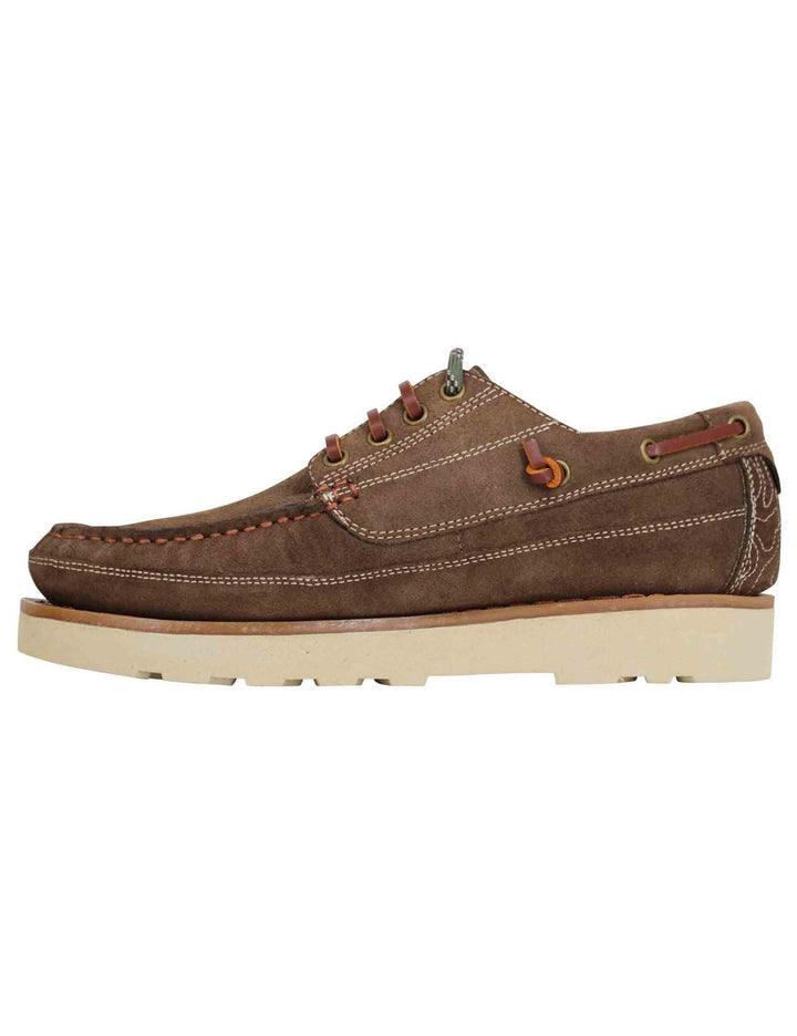 Spatarella Stringate uomo Hopi Suede in camoscio marrone con lacci in cuoio e suola bianca Outlet