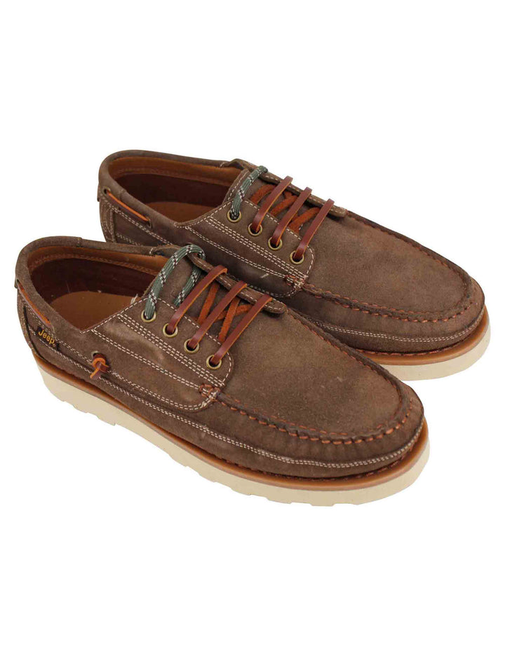 Spatarella Stringate uomo Hopi Suede in camoscio marrone con lacci in cuoio e suola bianca Outlet