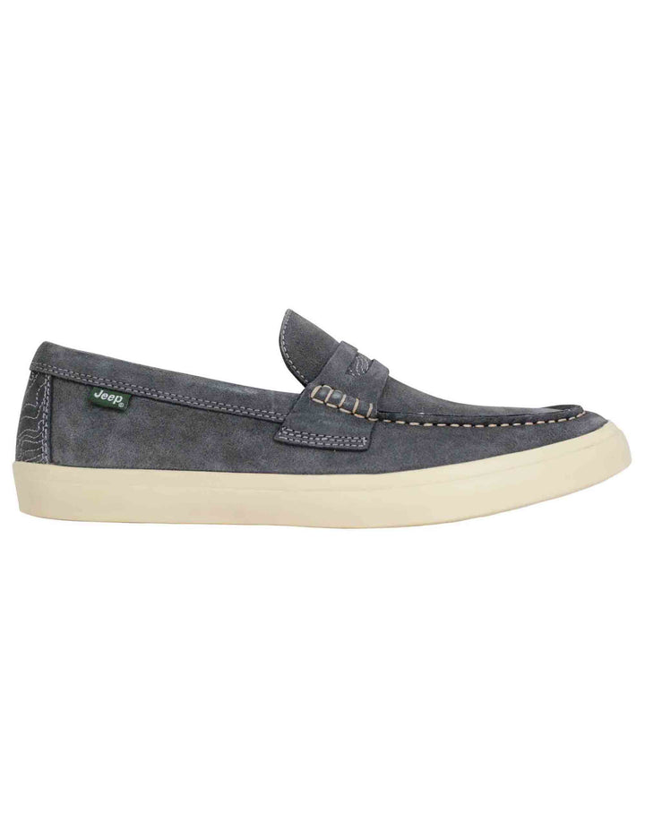 Spatarella Mocassini uomo Moki Suede in camoscio grigio con suola in gomma bianca Saldi