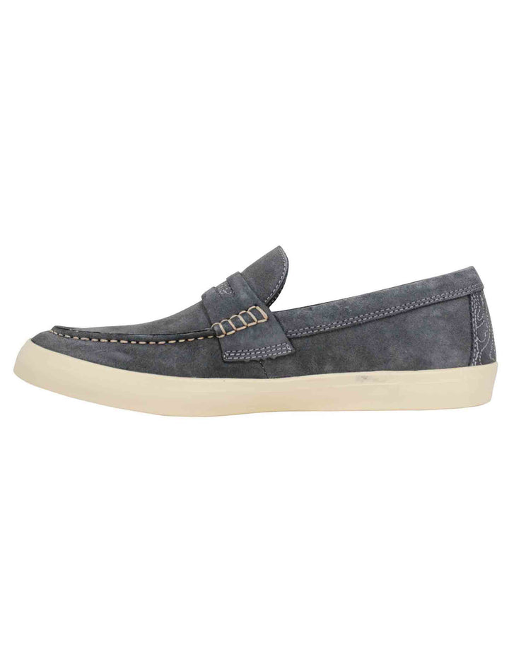 Spatarella Mocassini uomo Moki Suede in camoscio grigio con suola in gomma bianca Saldi