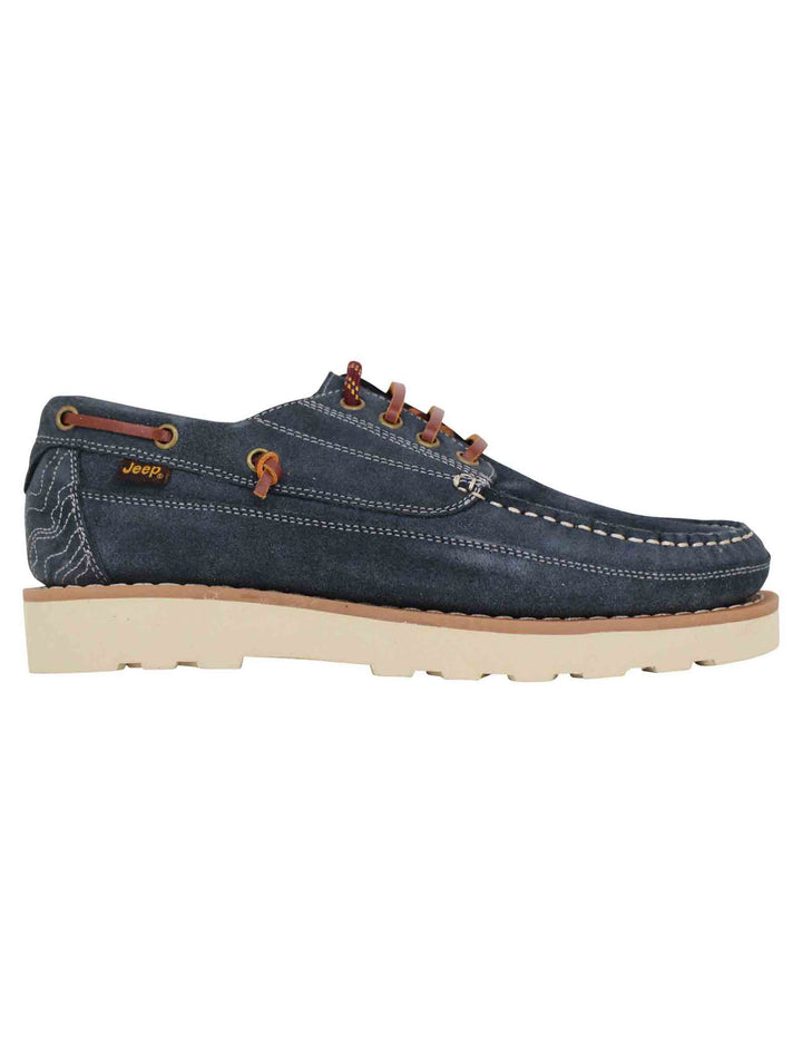 Spatarella Stringate uomo Hopi Suede in camoscio blu con lacci in cuoio e suola bianca Offerte