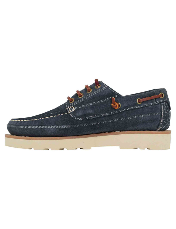 Spatarella Stringate uomo Hopi Suede in camoscio blu con lacci in cuoio e suola bianca Offerte