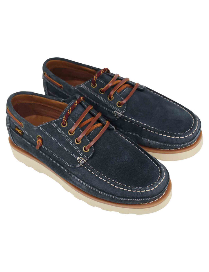 Spatarella Stringate uomo Hopi Suede in camoscio blu con lacci in cuoio e suola bianca Offerte
