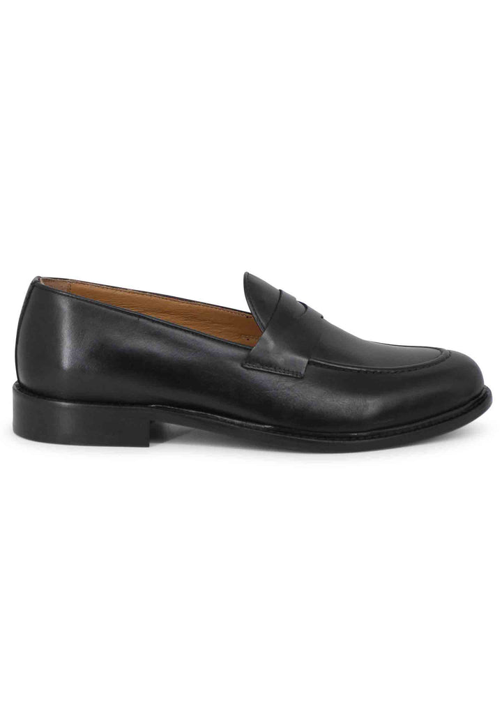 Spatarella Mocassini uomo in pelle nera con suola in cuoio In Saldo