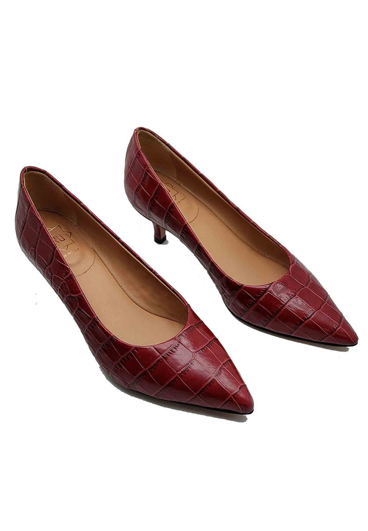 Spatarella Calzature Donna Décolleté in Pelle Stampta Cocco Rosso con Punta a Punta Negozio online di fabbrica