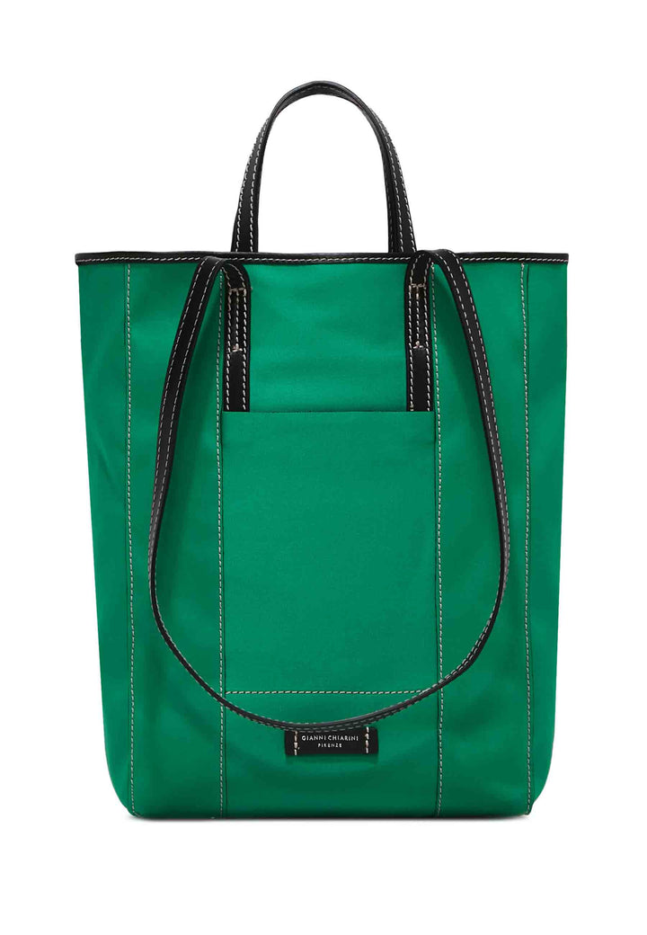 Spatarella Borsa donna Super light in tessuto verde e pelle nera con doppi manici Flash Sale