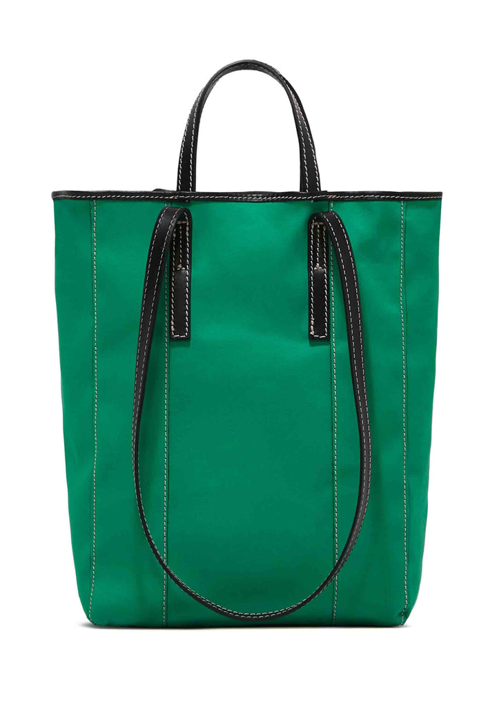 Spatarella Borsa donna Super light in tessuto verde e pelle nera con doppi manici Flash Sale