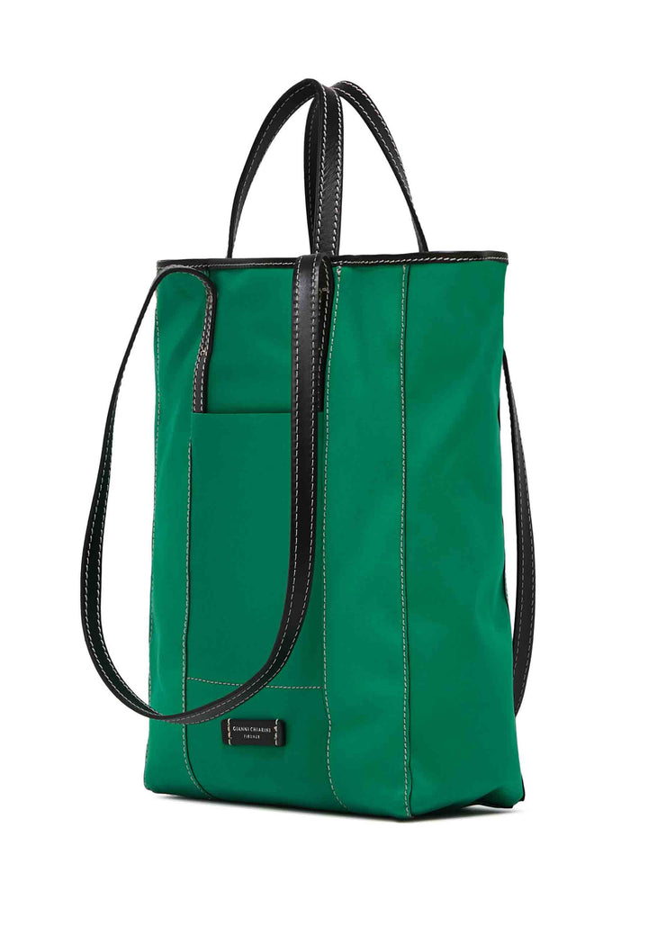 Spatarella Borsa donna Super light in tessuto verde e pelle nera con doppi manici Flash Sale